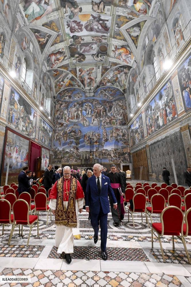 Pope Leo XIV, Charles III, Camilla at the Sistine Chapel - Vatican