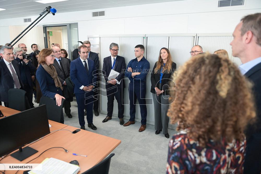 Sebastien Lecornu during a visit at DNEF and the National and DVNI - Romainville