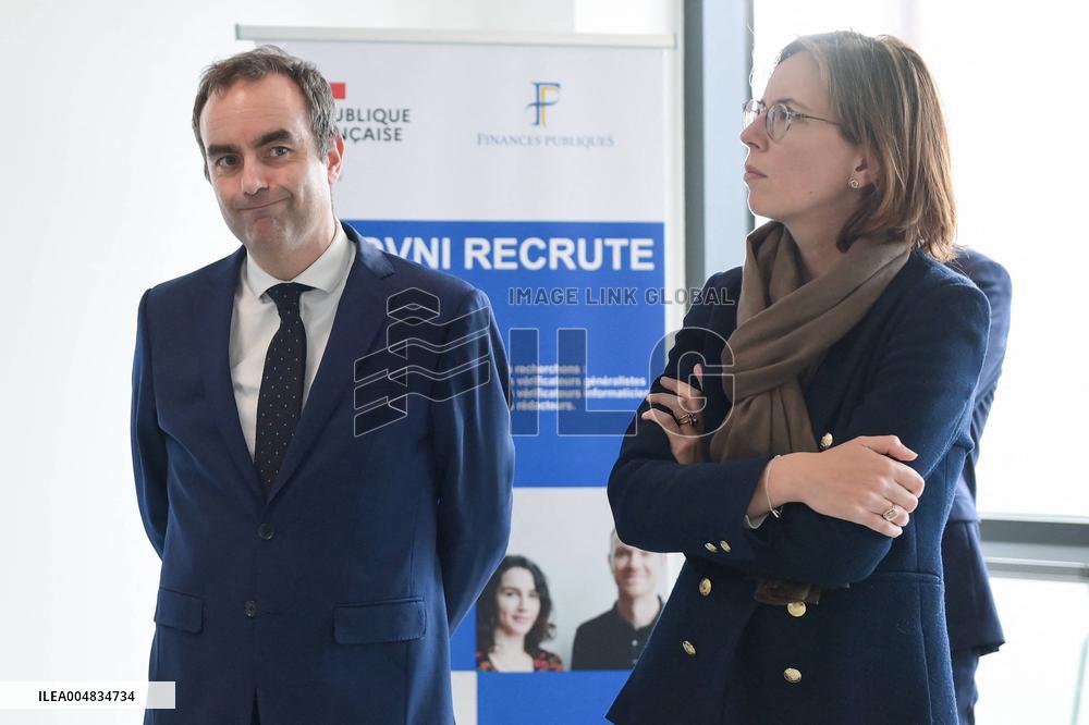 Sebastien Lecornu during a visit at DNEF and the National and DVNI - Romainville