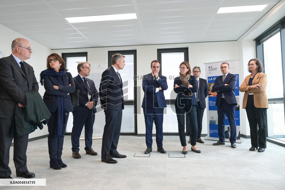 Sebastien Lecornu during a visit at DNEF and the National and DVNI - Romainville