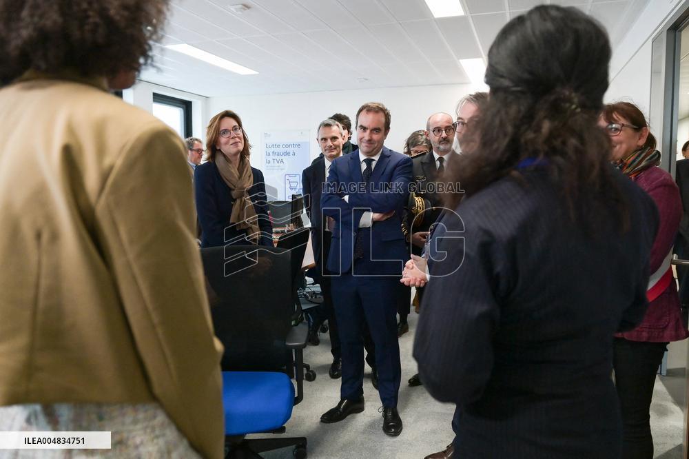 Sebastien Lecornu during a visit at DNEF and the National and DVNI - Romainville