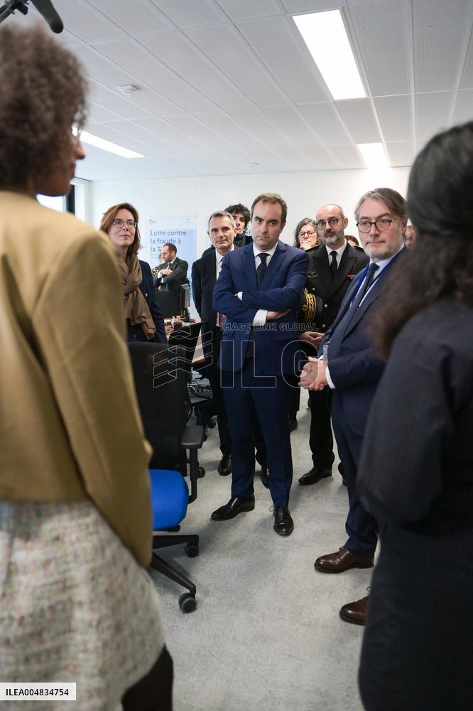 Sebastien Lecornu during a visit at DNEF and the National and DVNI - Romainville