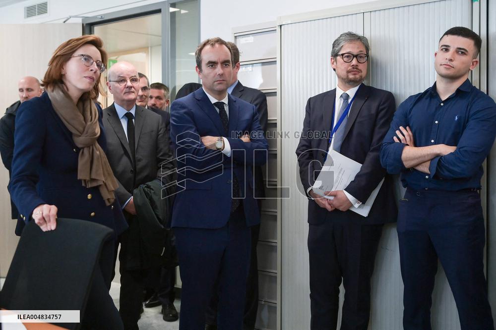 Sebastien Lecornu during a visit at DNEF and the National and DVNI - Romainville