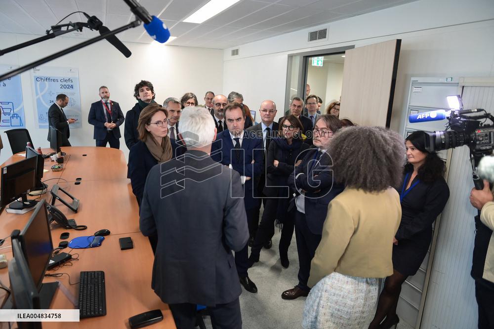 Sebastien Lecornu during a visit at DNEF and the National and DVNI - Romainville