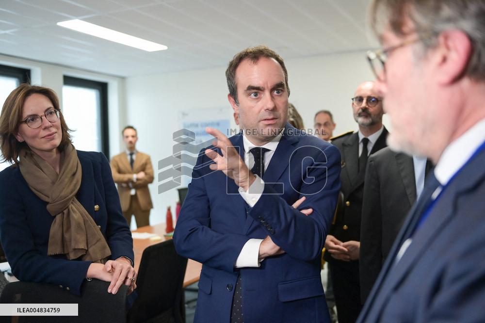 Sebastien Lecornu during a visit at DNEF and the National and DVNI - Romainville