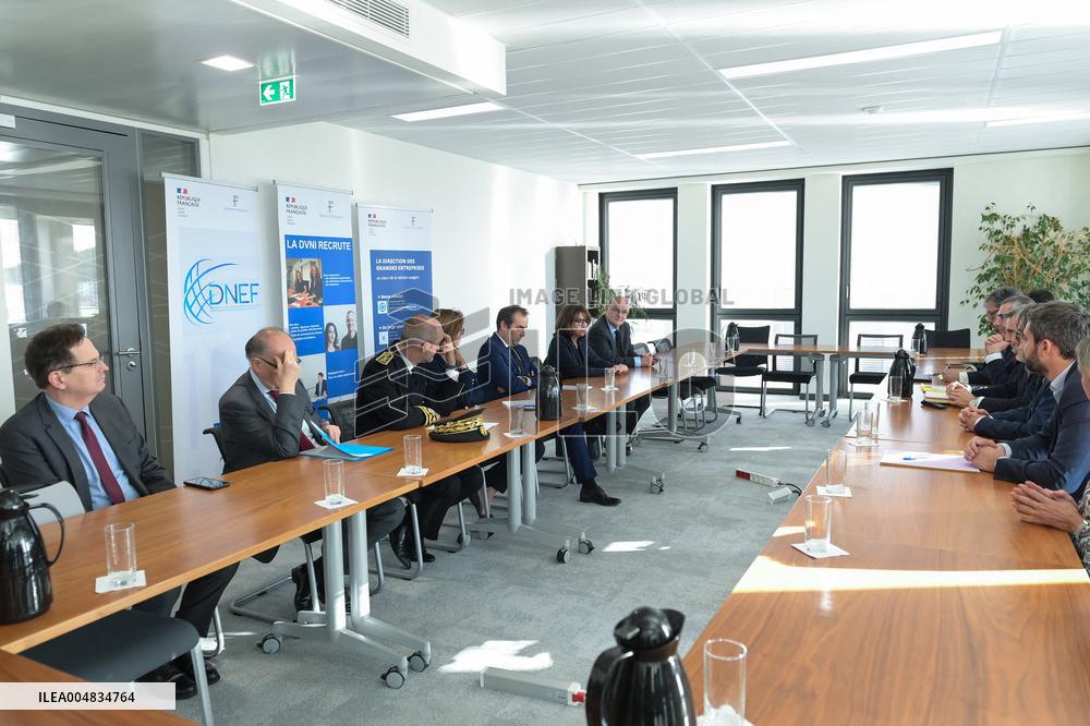 Sebastien Lecornu during a visit at DNEF and the National and DVNI - Romainville