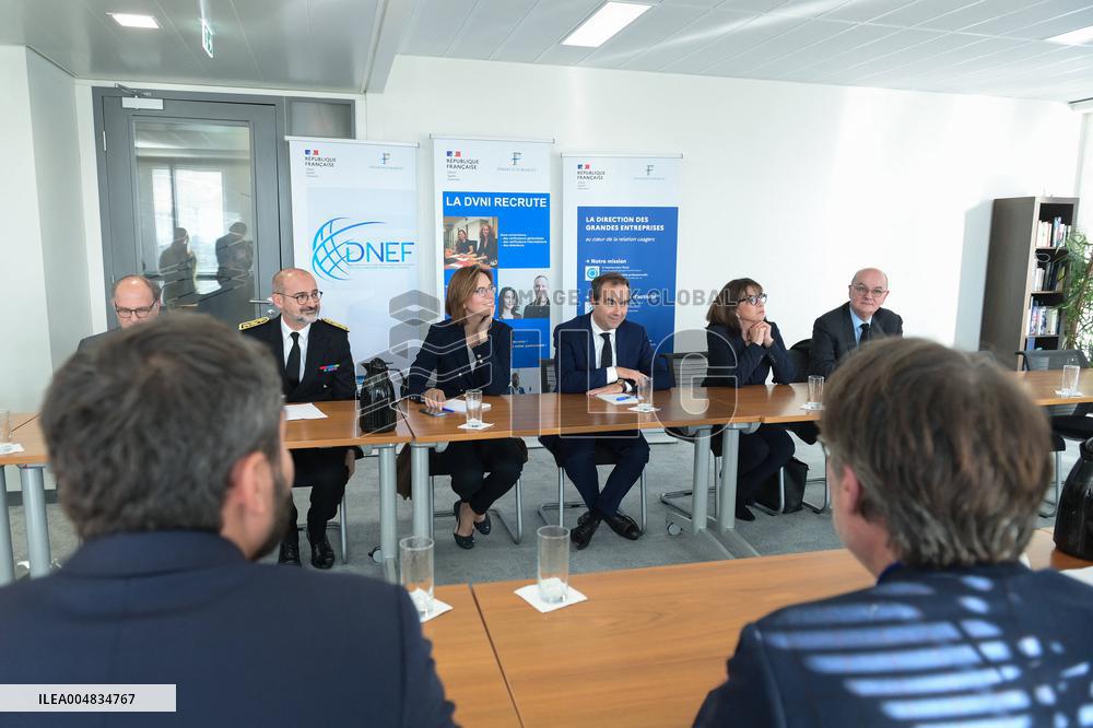 Sebastien Lecornu during a visit at DNEF and the National and DVNI - Romainville