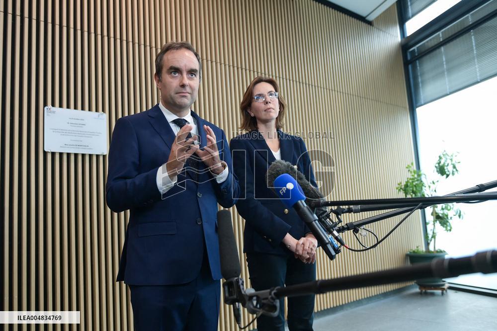 Sebastien Lecornu during a visit at DNEF and the National and DVNI - Romainville