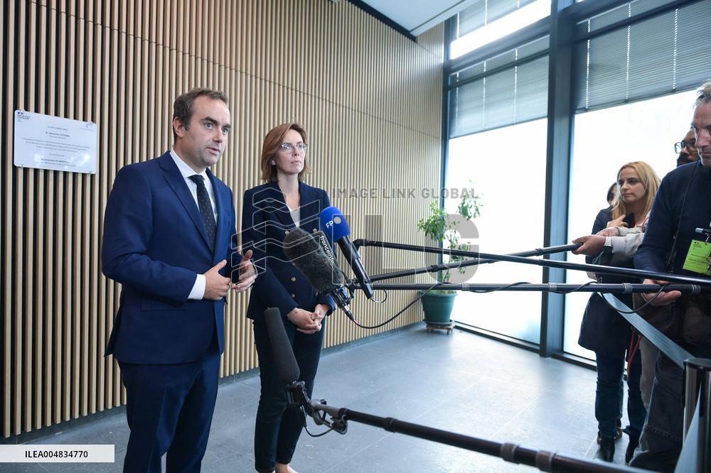 Sebastien Lecornu during a visit at DNEF and the National and DVNI - Romainville