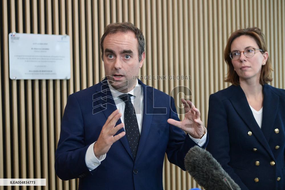 Sebastien Lecornu during a visit at DNEF and the National and DVNI - Romainville