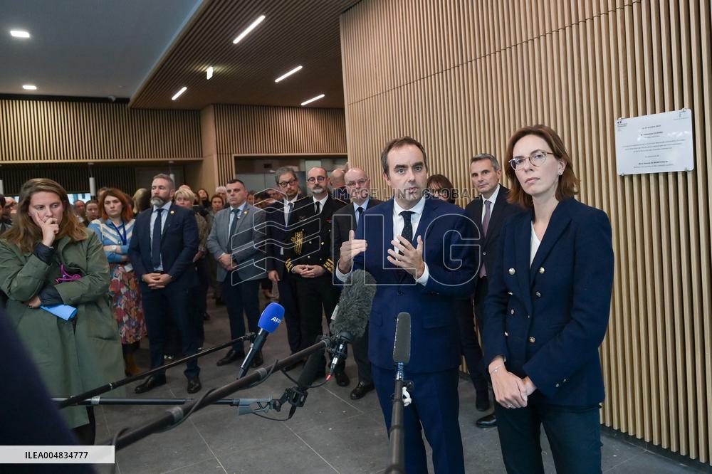 Sebastien Lecornu during a visit at DNEF and the National and DVNI - Romainville