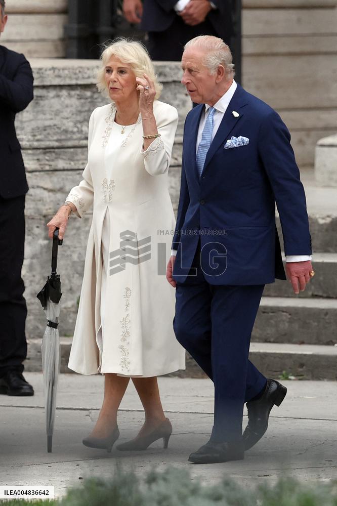 Religion: King Charles III of England and Queen Camilla leave St. Paul's Basilica