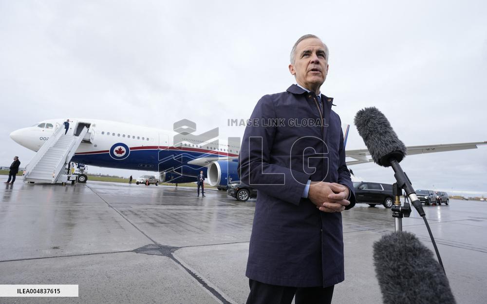 Mark Carney Speaks To Press Before Boarding Plane - Ottawa