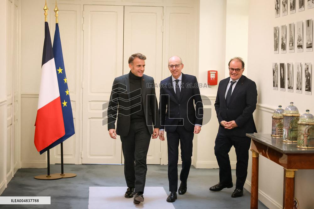 President Macron At Visio Conference of the Coalition of Volunteers At Elysee - Paris