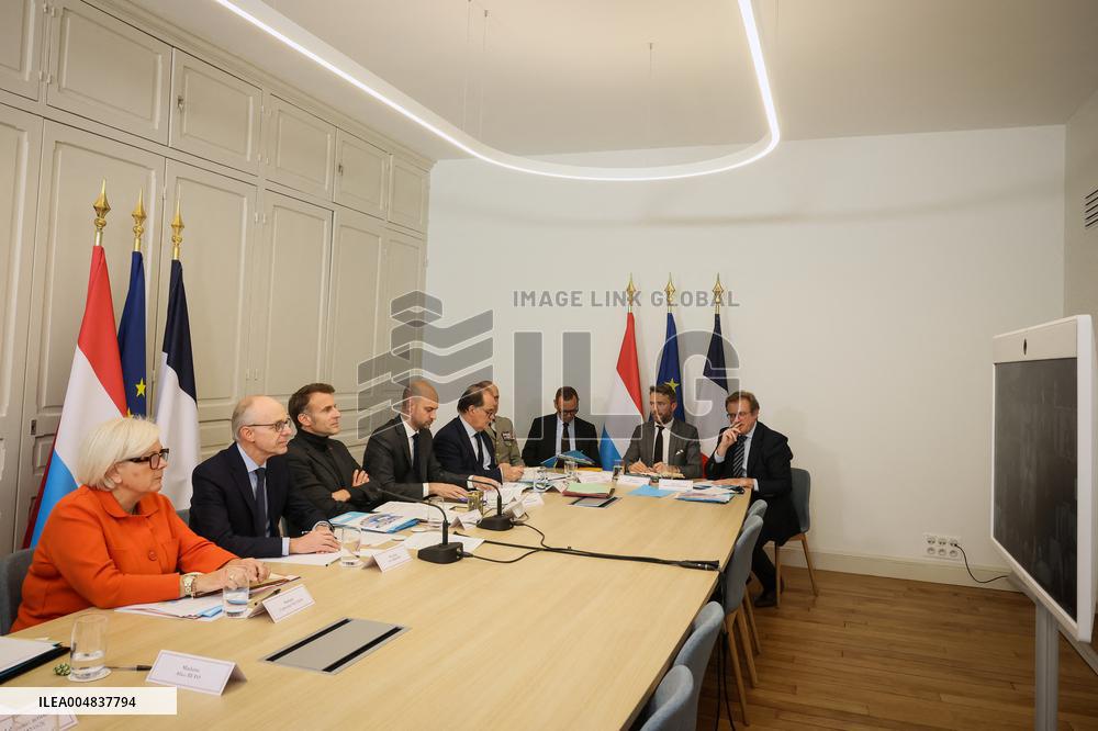 President Macron At Visio Conference of the Coalition of Volunteers At Elysee - Paris