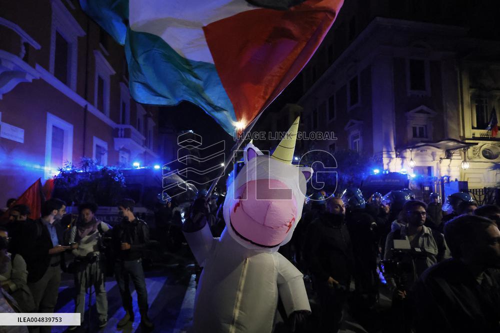 Pro-Palestinian Protest At Israeli Embassy - Rome