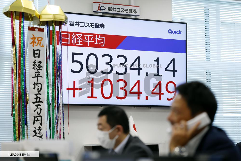 Nikkei stock index tops 50,000 for 1st time