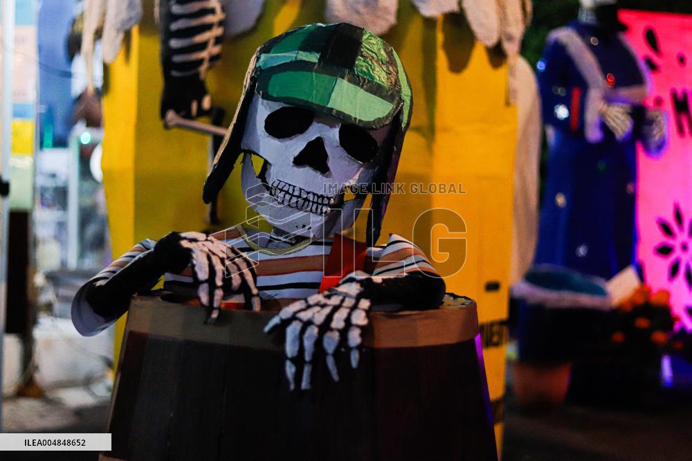 Cardboard Skulls Decorate Tlahuac Streets - Mexico City