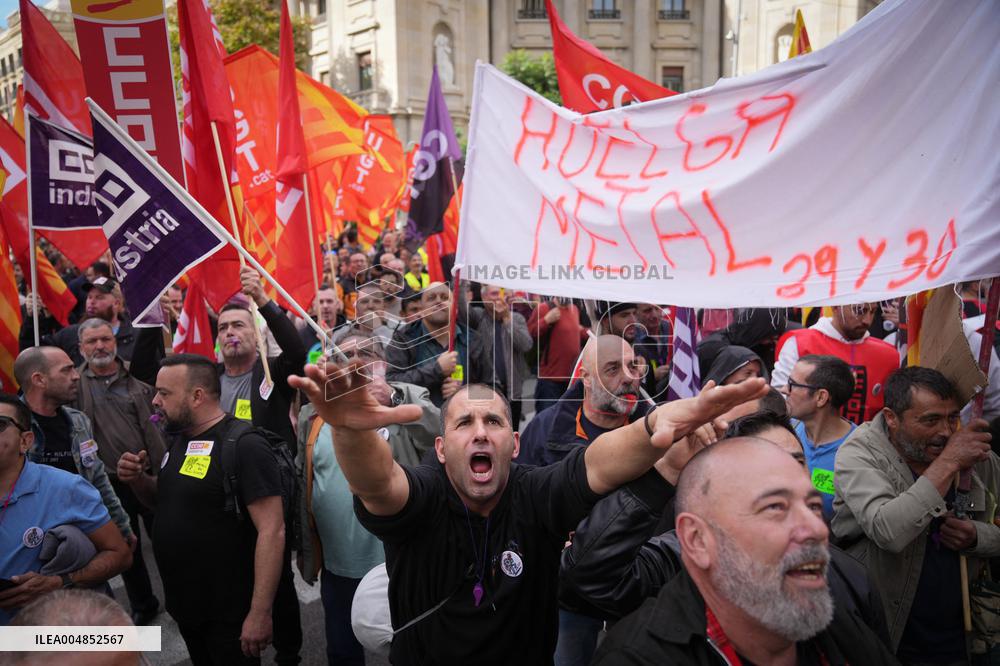 Metal Sector Protests Against UPM in Barcelona - Spain