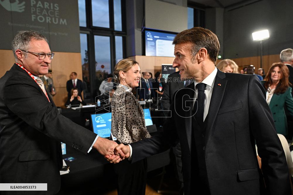 Emmanuel Macron at the 8th edition of Paris Peace Forum at Palais Chaillot in Paris FA