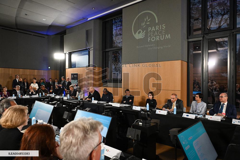 Emmanuel Macron at the 8th edition of Paris Peace Forum at Palais Chaillot in Paris FA