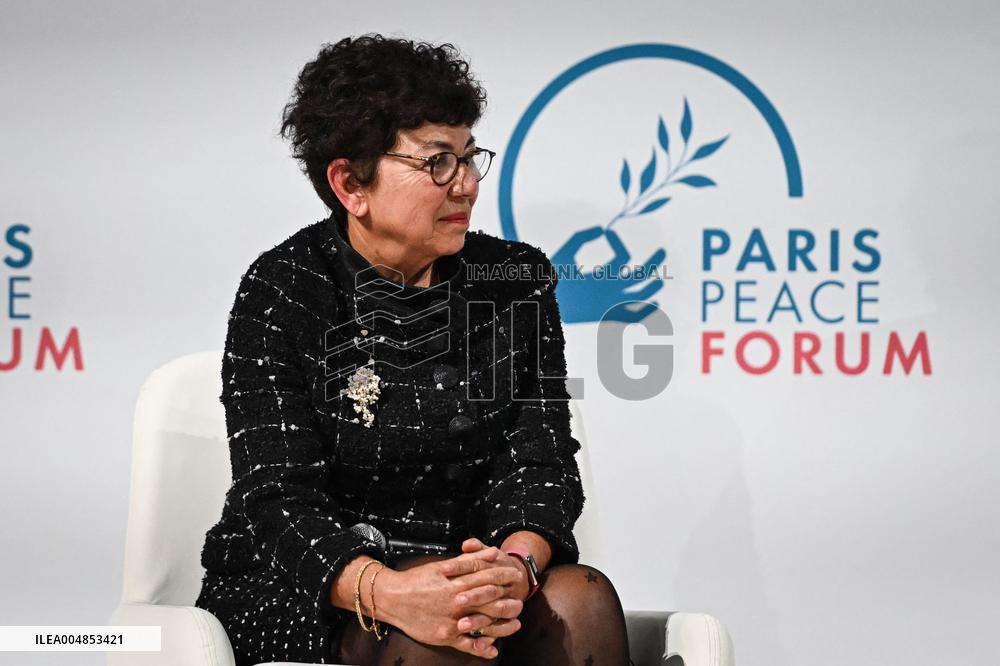 Emmanuel Macron at the 8th edition of Paris Peace Forum at Palais Chaillot in Paris FA