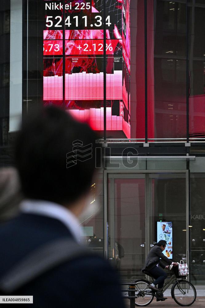 Nikkei index ends at record high