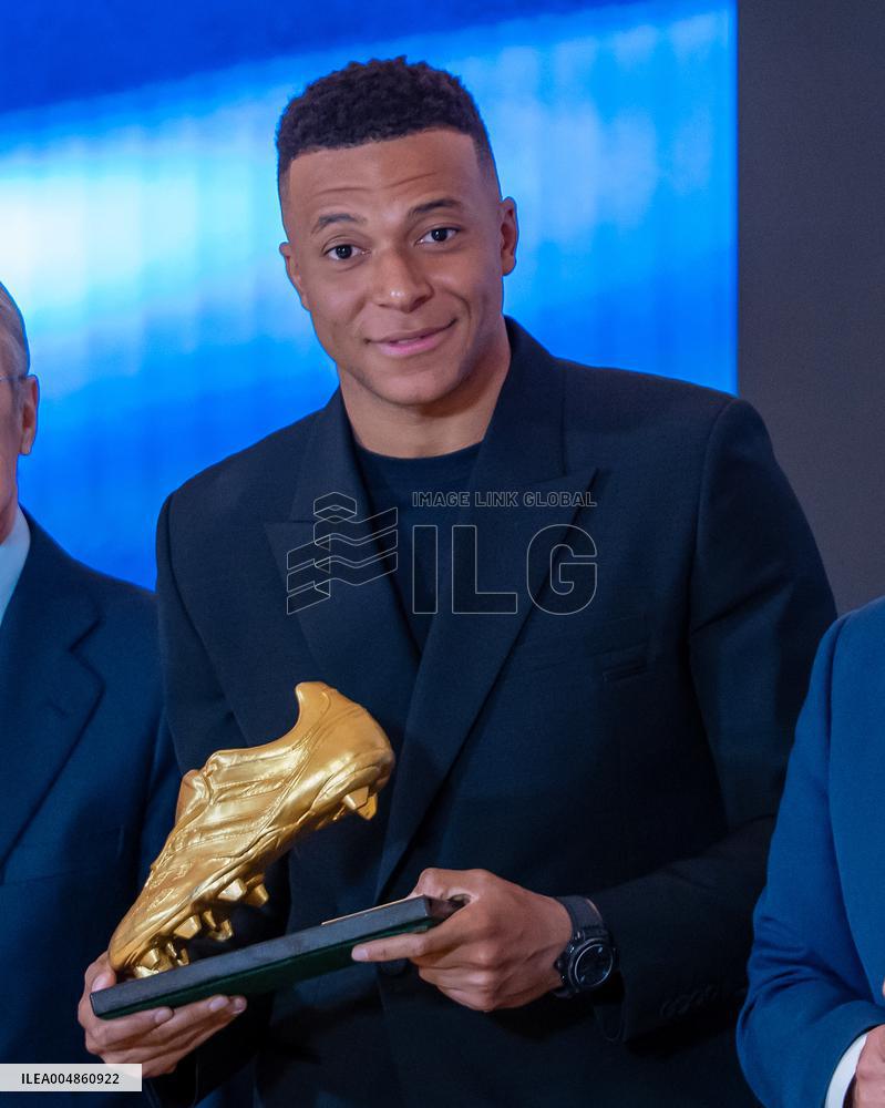 Kylian Mbappe Receives Golden Boot Award - Madrid