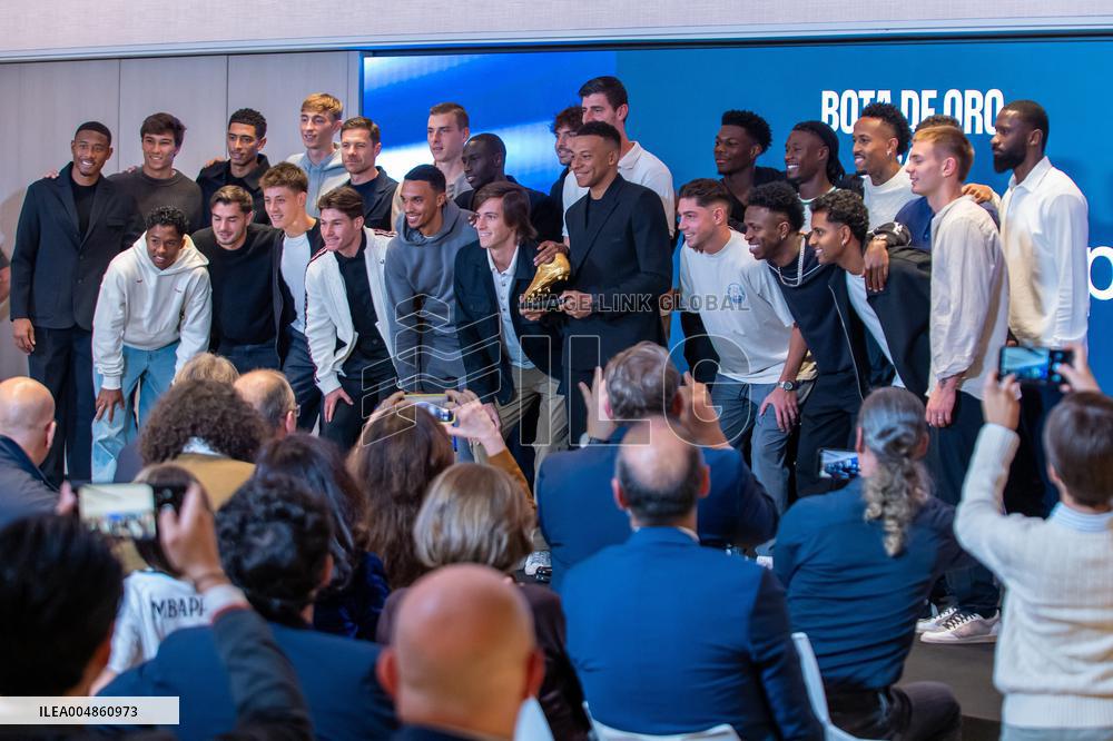 Kylian Mbappe Receives Golden Boot Award - Madrid