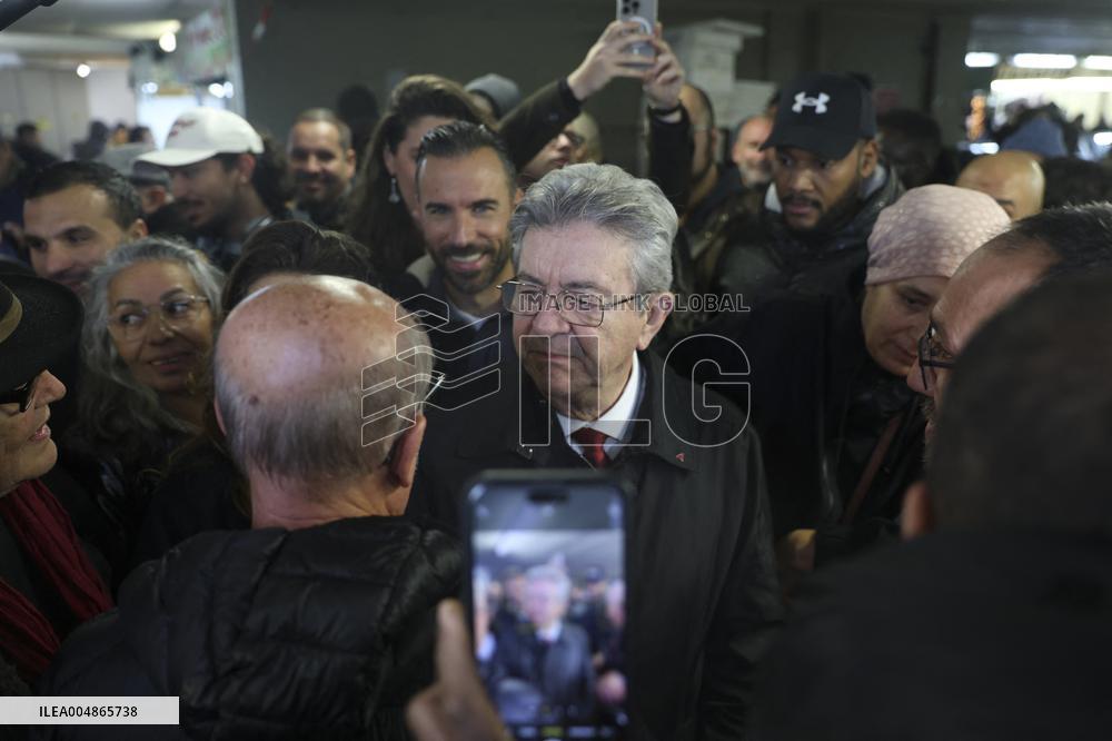 Jean-Luc Melenchon Visit To Market - Choisy-Le-Roi