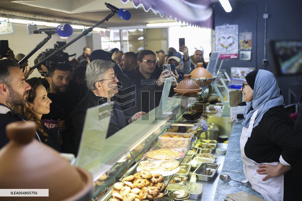 Jean-Luc Melenchon Visit To Market - Choisy-Le-Roi