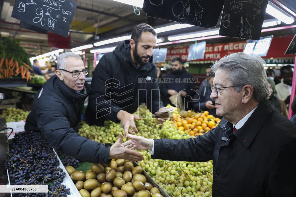 Jean-Luc Melenchon Visit To Market - Choisy-Le-Roi