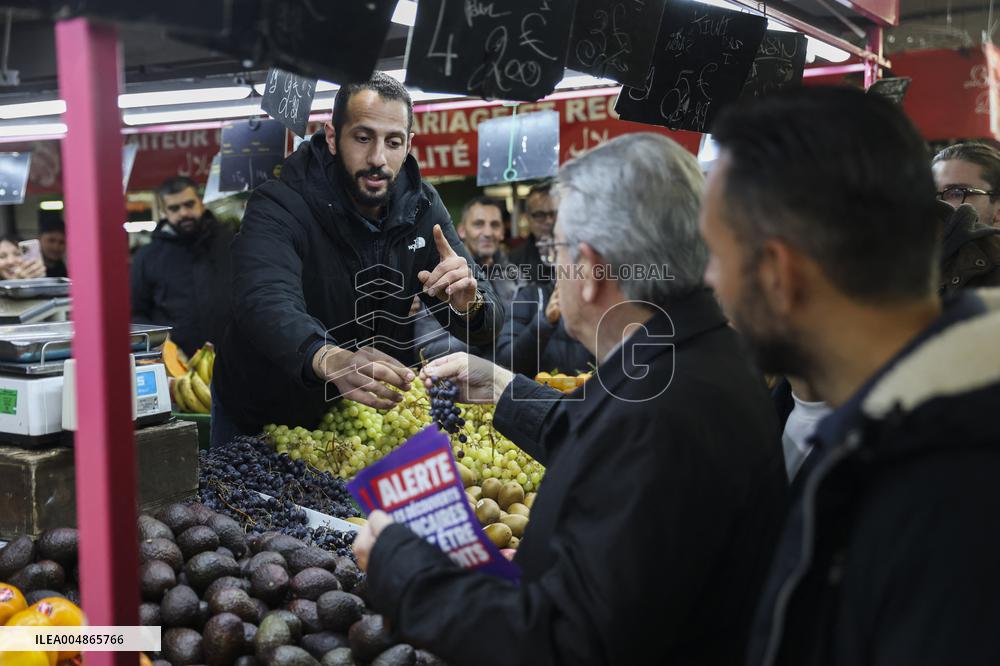 Jean-Luc Melenchon Visit To Market - Choisy-Le-Roi