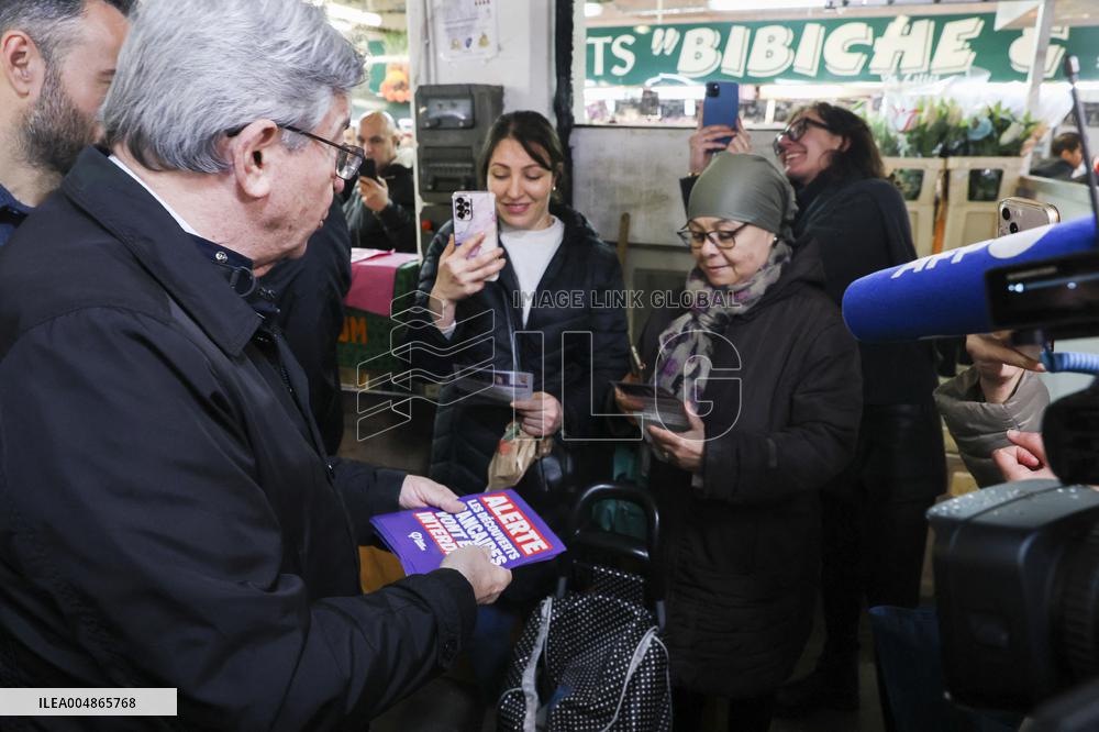 Jean-Luc Melenchon Visit To Market - Choisy-Le-Roi