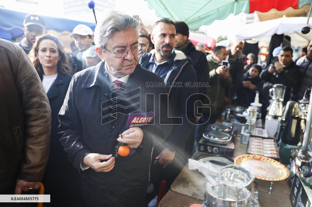 Jean-Luc Melenchon Visit To Market - Choisy-Le-Roi