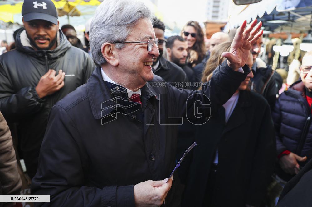 Jean-Luc Melenchon Visit To Market - Choisy-Le-Roi