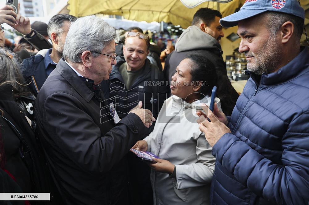 Jean-Luc Melenchon Visit To Market - Choisy-Le-Roi