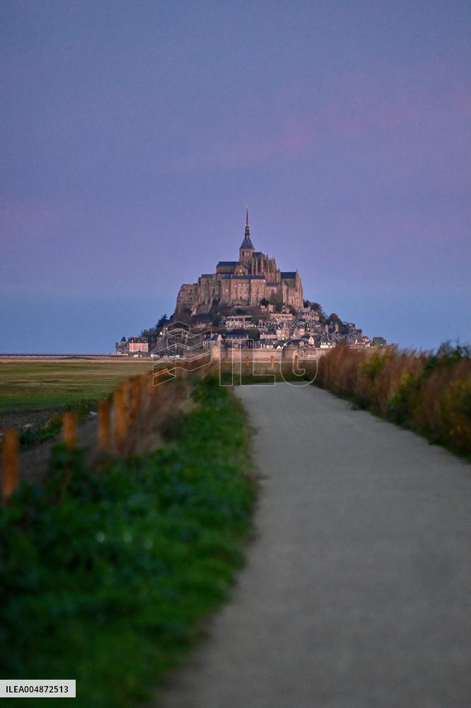 Mont-Saint-Michel and its bay in northwestern France. FC
