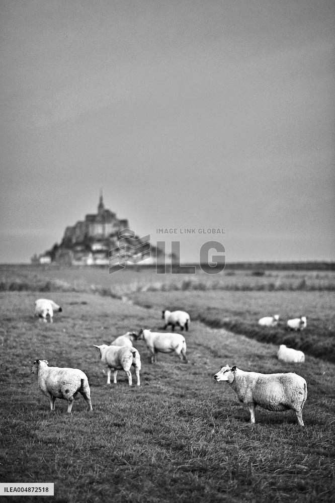 Mont-Saint-Michel and its bay in northwestern France. FC
