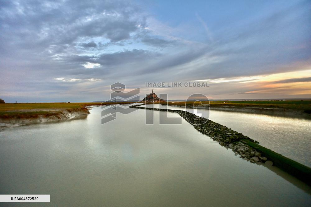 Mont-Saint-Michel and its bay in northwestern France. FC