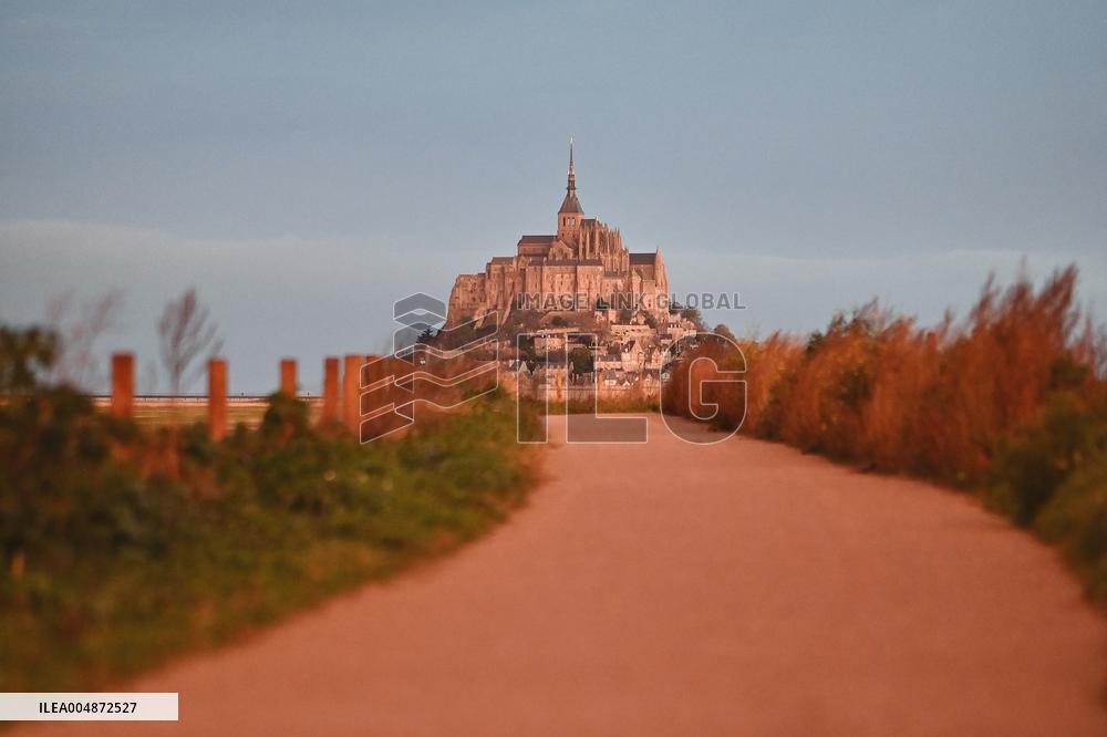Mont-Saint-Michel and its bay in northwestern France. FC