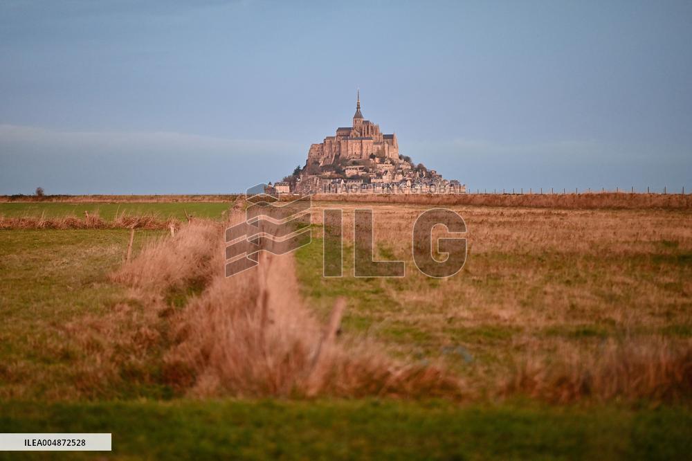 Mont-Saint-Michel and its bay in northwestern France. FC