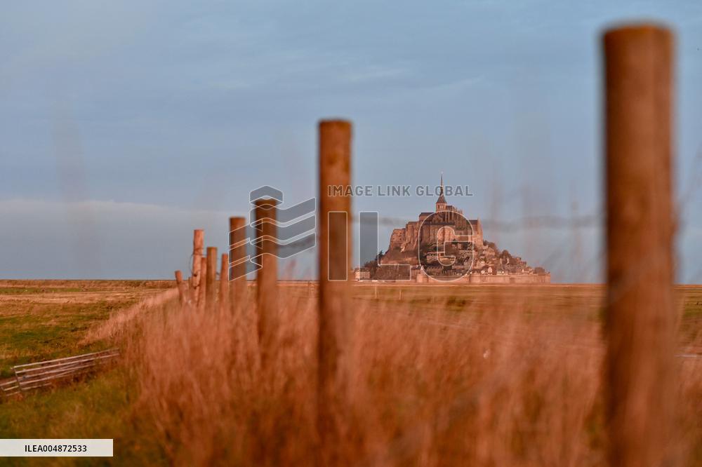 Mont-Saint-Michel and its bay in northwestern France. FC