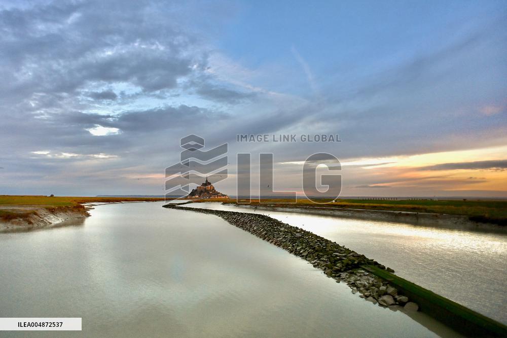 Mont-Saint-Michel and its bay in northwestern France. FC