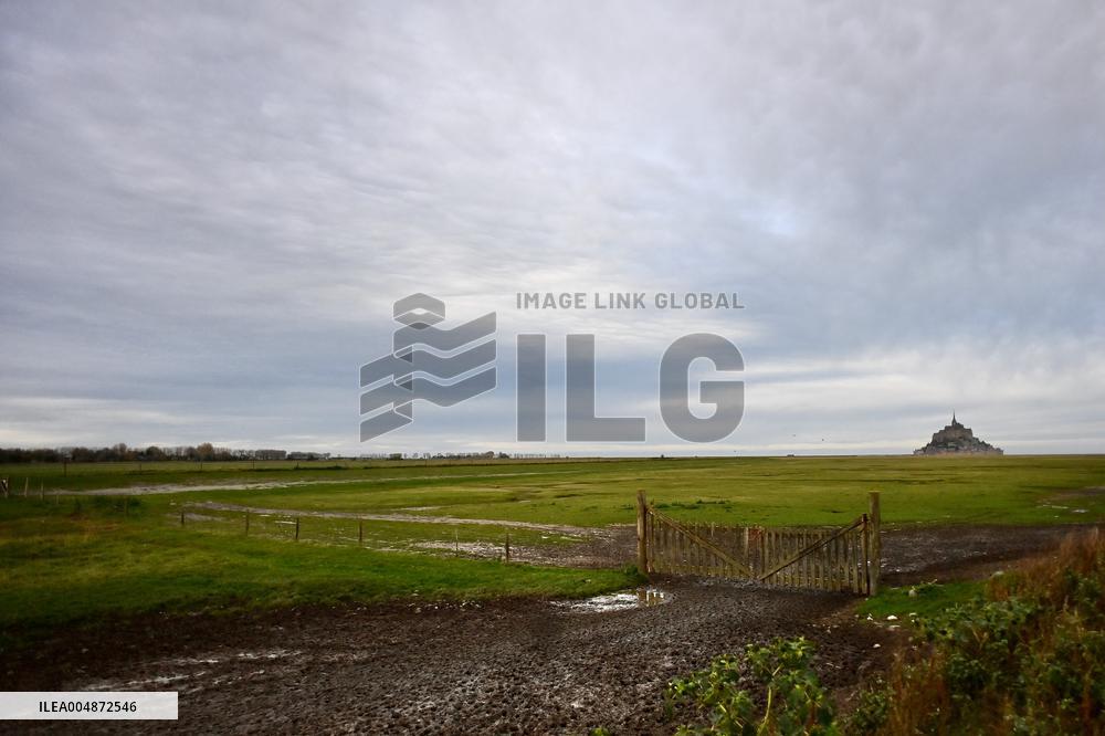 Mont-Saint-Michel and its bay in northwestern France. FC