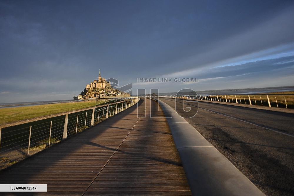 Mont-Saint-Michel and its bay in northwestern France. FC