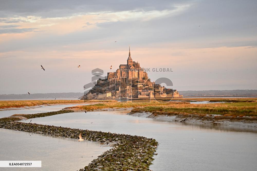Mont-Saint-Michel and its bay in northwestern France. FC