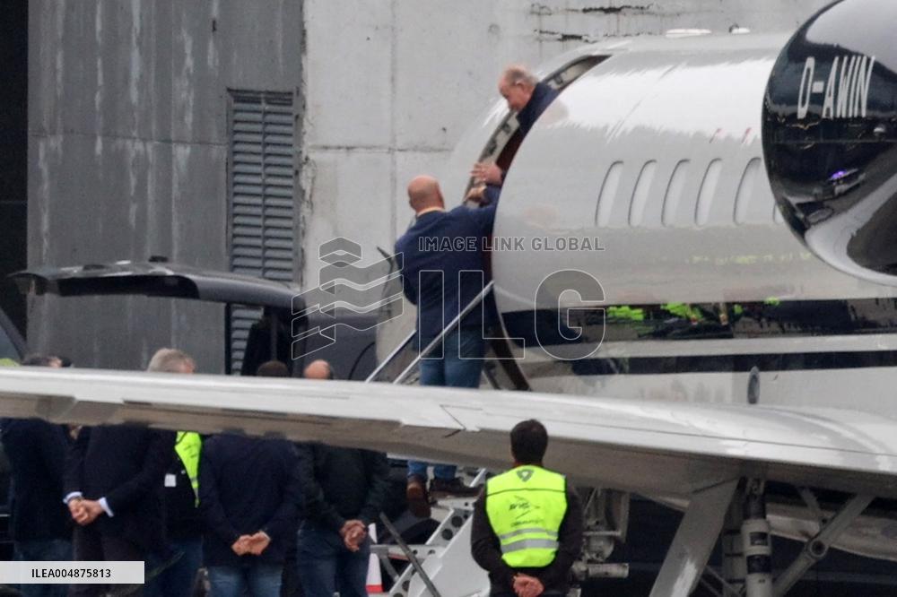 King Emeritus Juan Carlos I Arrives at Vigo Airport - Spain