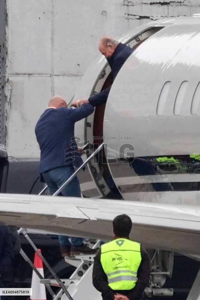 King Emeritus Juan Carlos I Arrives at Vigo Airport - Spain