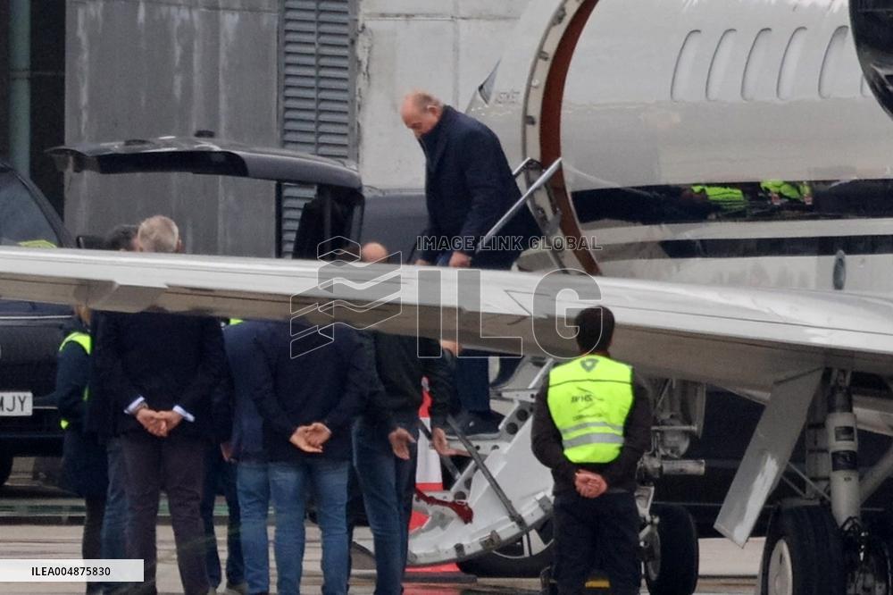 King Emeritus Juan Carlos I Arrives at Vigo Airport - Spain